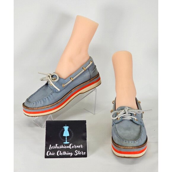 Tory Burch Women's Blue Nubuck Leather Joey Platform Boat Shoes Size 8 241 - Picture 1 of 16